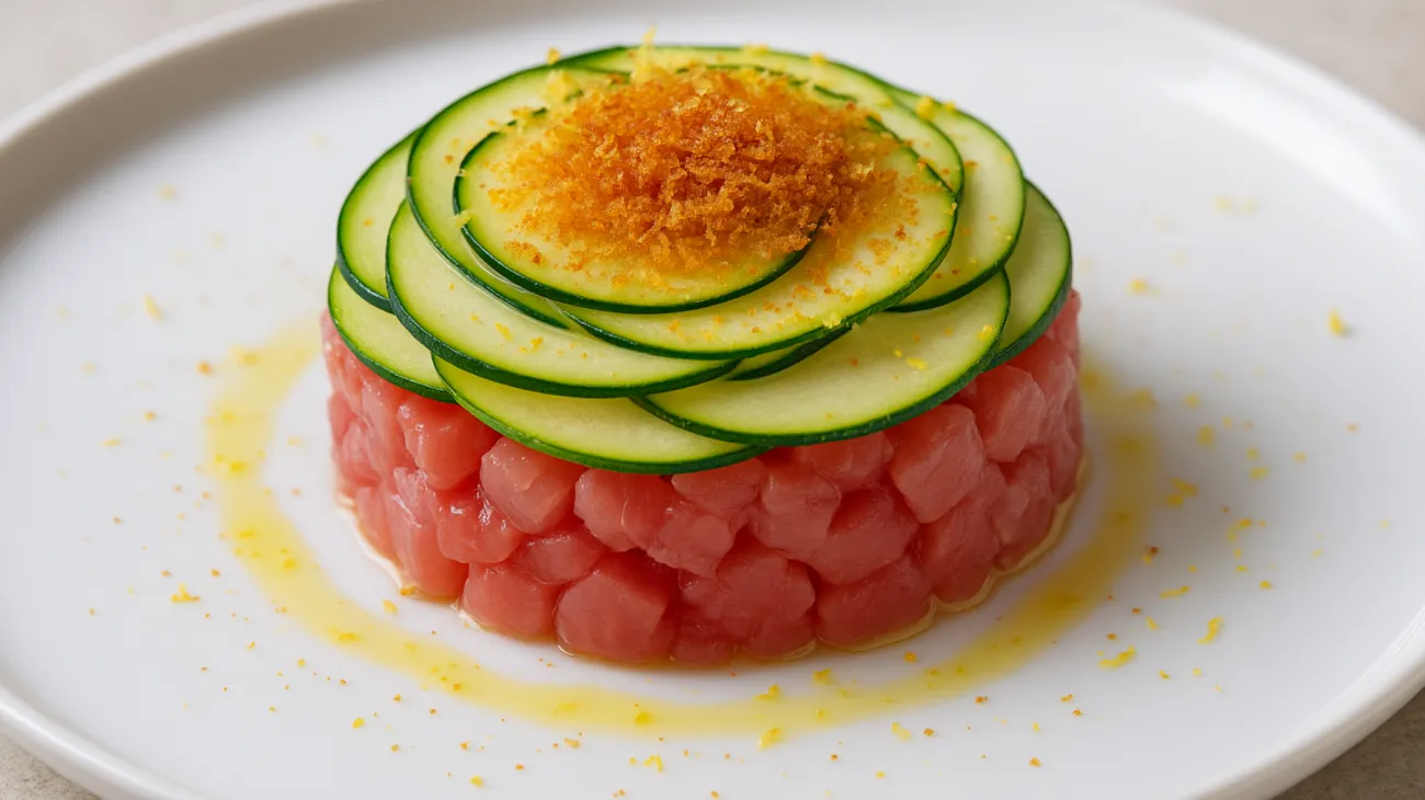 Tonno crudo zucchine fresche agrumi"